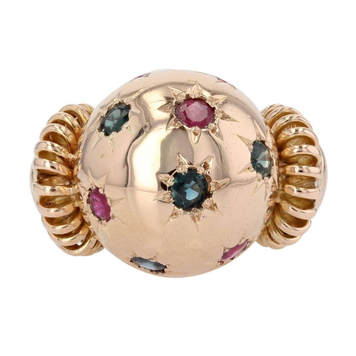 Bague rétro boule saphirs rubis et or - Castafiore