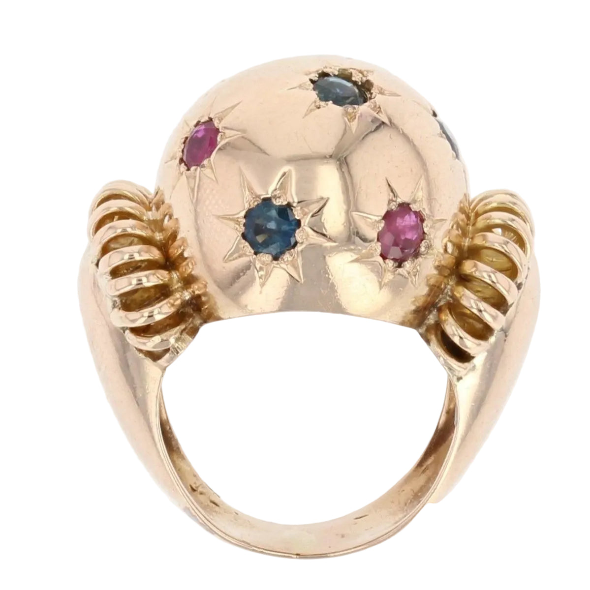 Bague rétro boule saphirs rubis et or - Castafiore