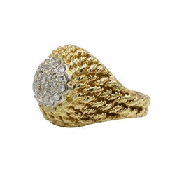 bague retro en or jaune 750 "tresses" et diamants environ 0.50 carats total années 7O - Castafiore