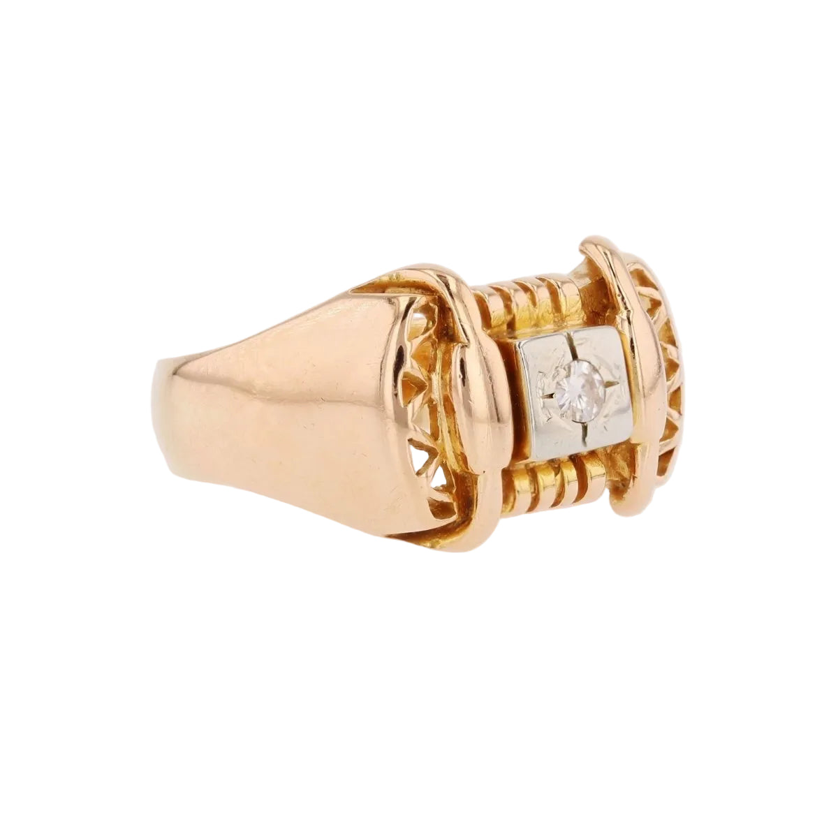 Bague rétro en or rose et platine diamant - Castafiore