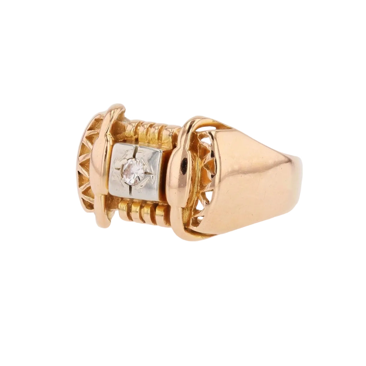 Bague rétro en or rose et platine diamant - Castafiore