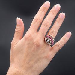 Bague rétro or rose diamants rubis - Castafiore