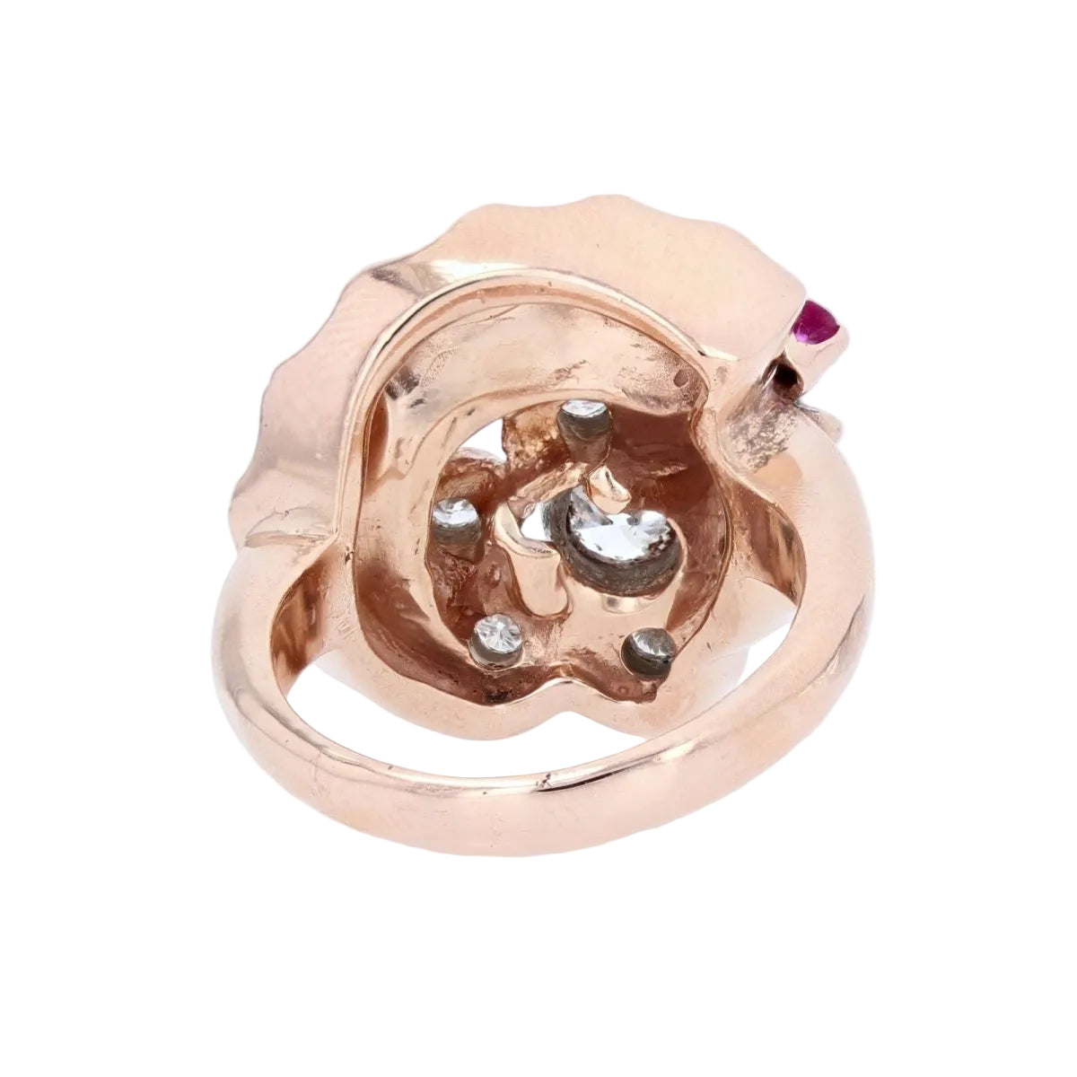 Bague rétro or rose diamants rubis - Castafiore