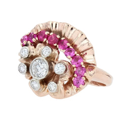 Bague rétro or rose diamants rubis - Castafiore
