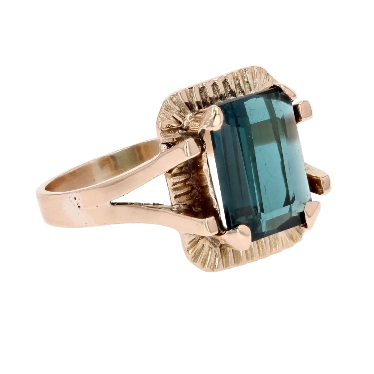 Bague rétro tourmaline indigolite en or - Castafiore