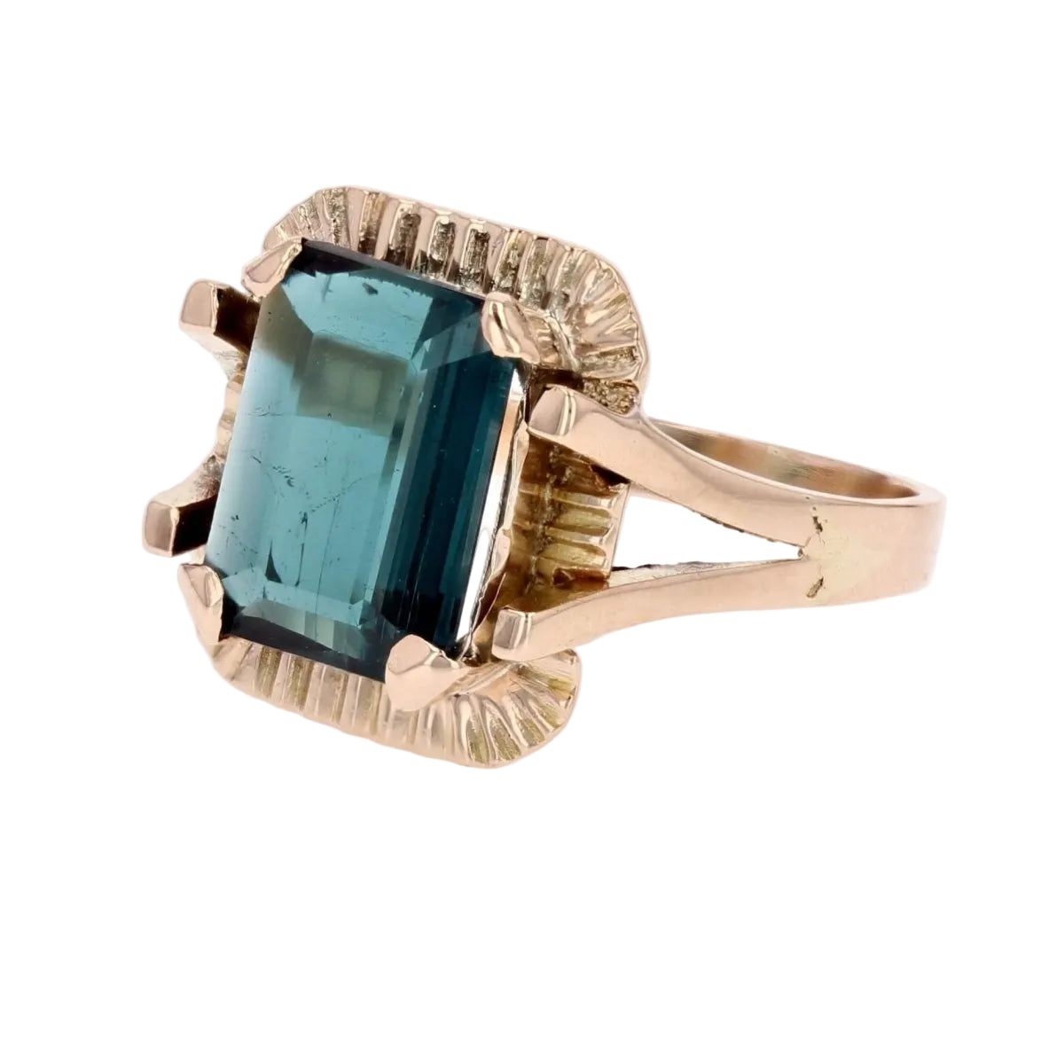 Bague rétro tourmaline indigolite en or - Castafiore