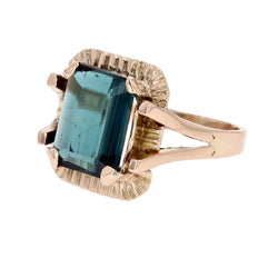 Bague rétro tourmaline indigolite en or - Castafiore
