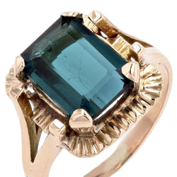 Bague rétro tourmaline indigolite en or - Castafiore