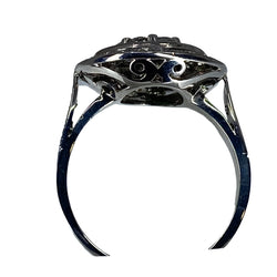 Bague ronde en or 18 carats en émeraudes et diamants de style ART DECO