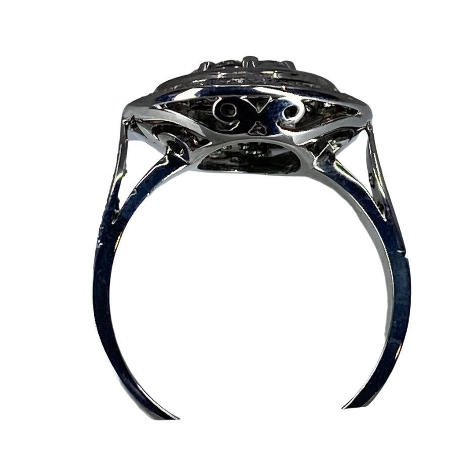 Bague ronde en or 18 carats en émeraudes et diamants de style ART DECO