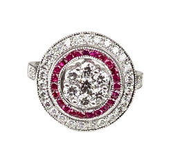 Bague ronde en or blanc 18 carats en diamants et rubis - Castafiore