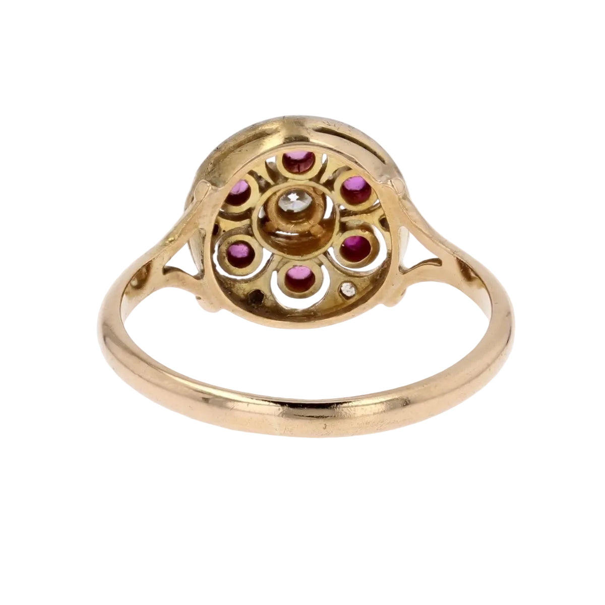 Bague ronde rubis et diamants ancienne - Castafiore