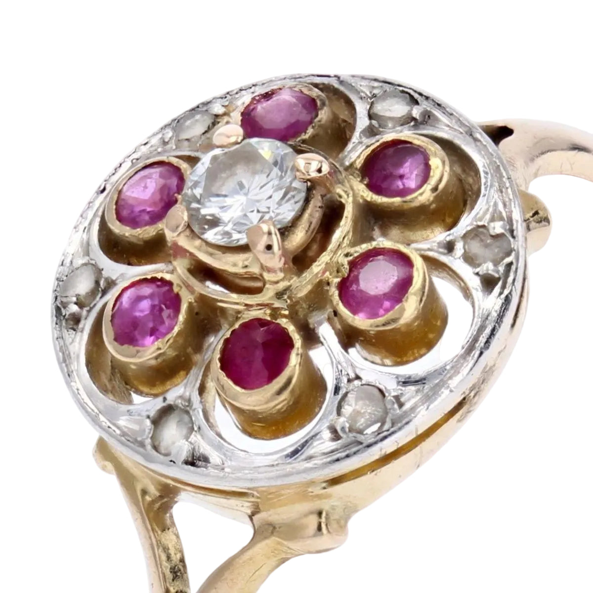 Bague ronde rubis et diamants ancienne - Castafiore