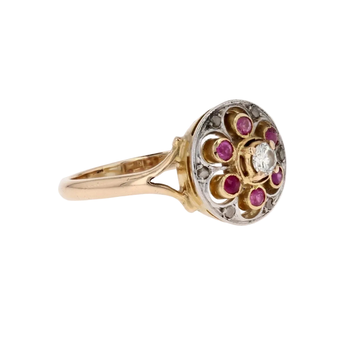 Bague ronde rubis et diamants ancienne - Castafiore