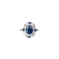 Bague Rosace Art Déco Saphir et Diamants - Castafiore