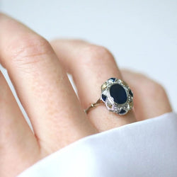 Bague Rosace Art Déco Saphir et Diamants - Castafiore