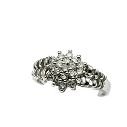 Bague rosetón central en or blanc et diamant - Castafiore
