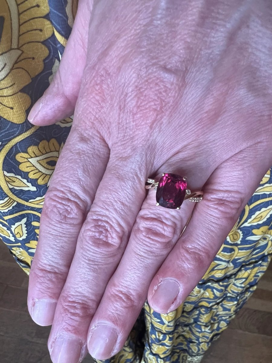 Bague Rubellite 4.16 Carats Diamants Or Jaune 18 Carats - Castafiore