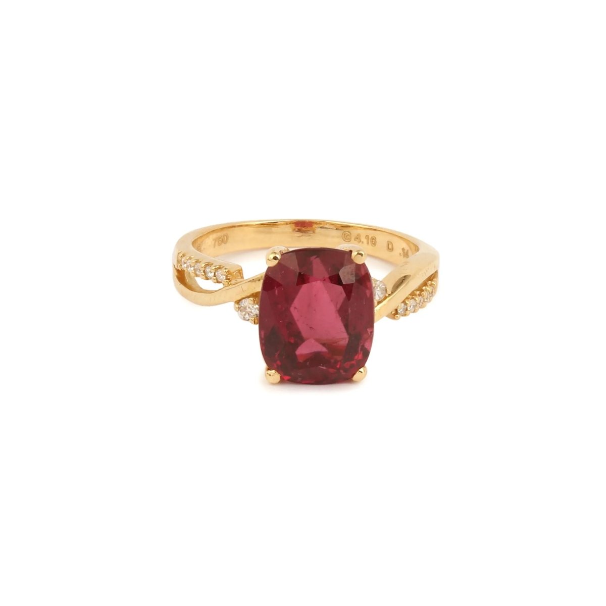 Bague Rubellite 4.16 Carats Diamants Or Jaune 18 Carats - Castafiore