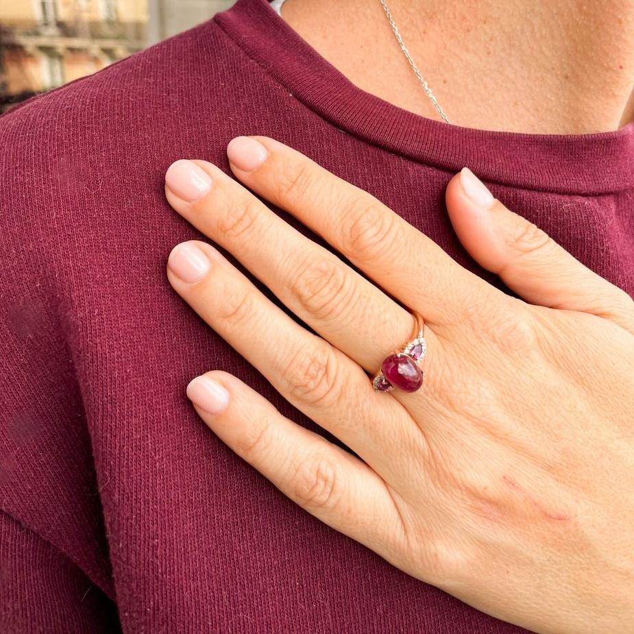 Bague rubis cabochon et grenats - Castafiore