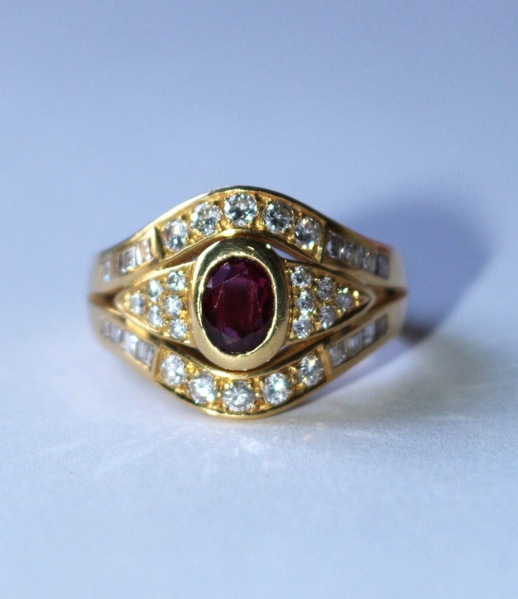 Bague Rubis Diamants Sur Or Jaune