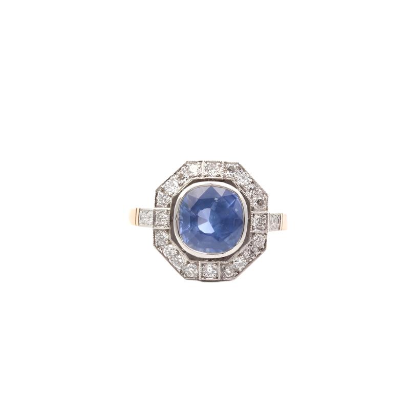 Bague saphir 3,05cts et diamants en or et platine - Castafiore