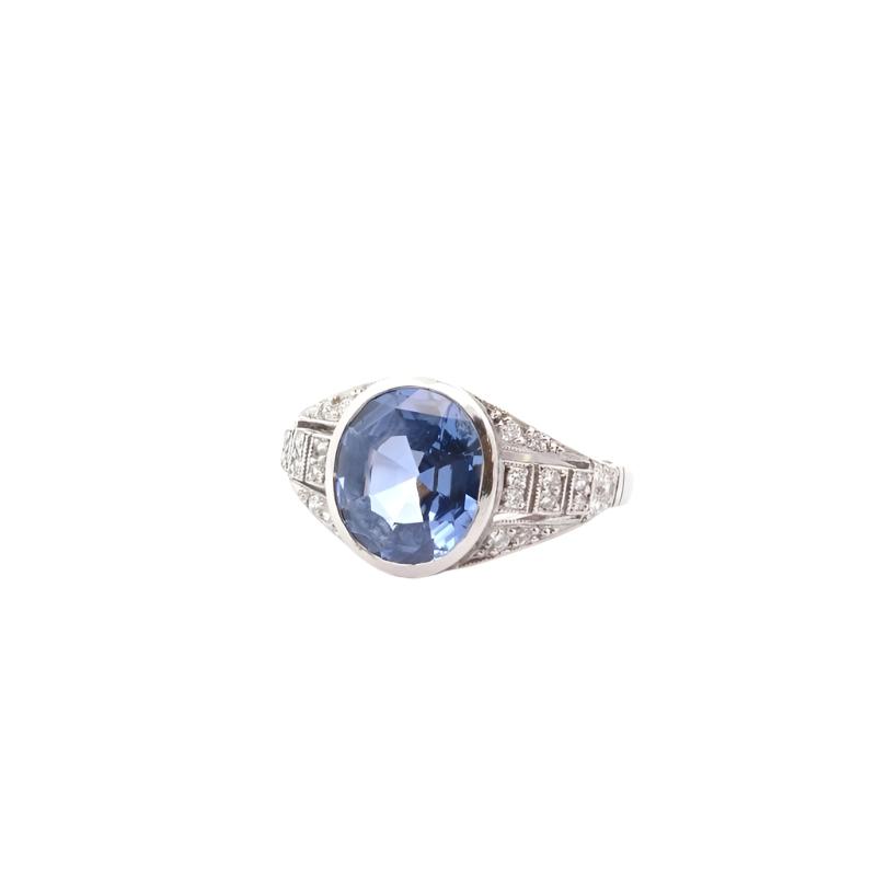 Bague saphir 3,71cts et diamants en platine - Castafiore