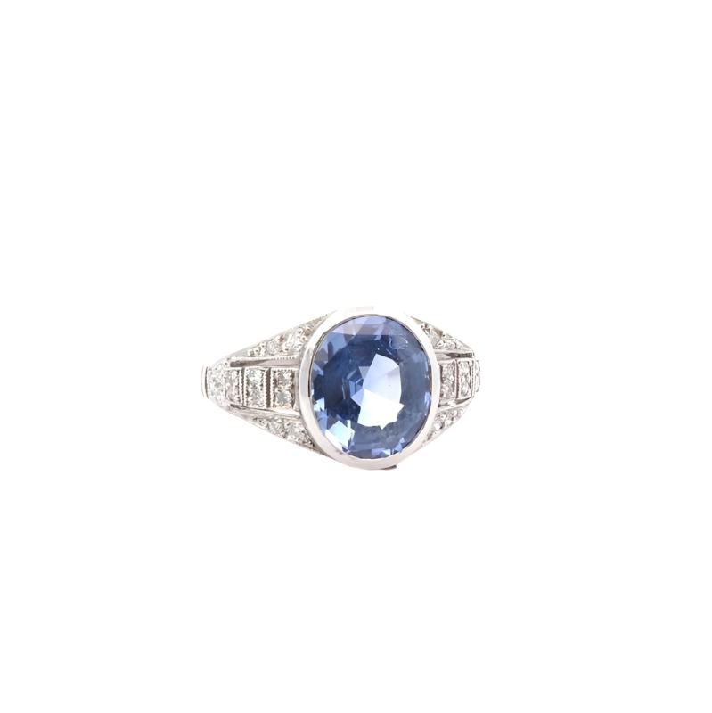 Bague saphir 3,71cts et diamants en platine - Castafiore