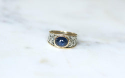 Bague Saphir Cabochon et Diamants sur Or jaune et Argent - Castafiore