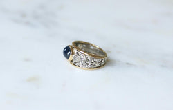 Bague Saphir Cabochon et Diamants sur Or jaune et Argent - Castafiore