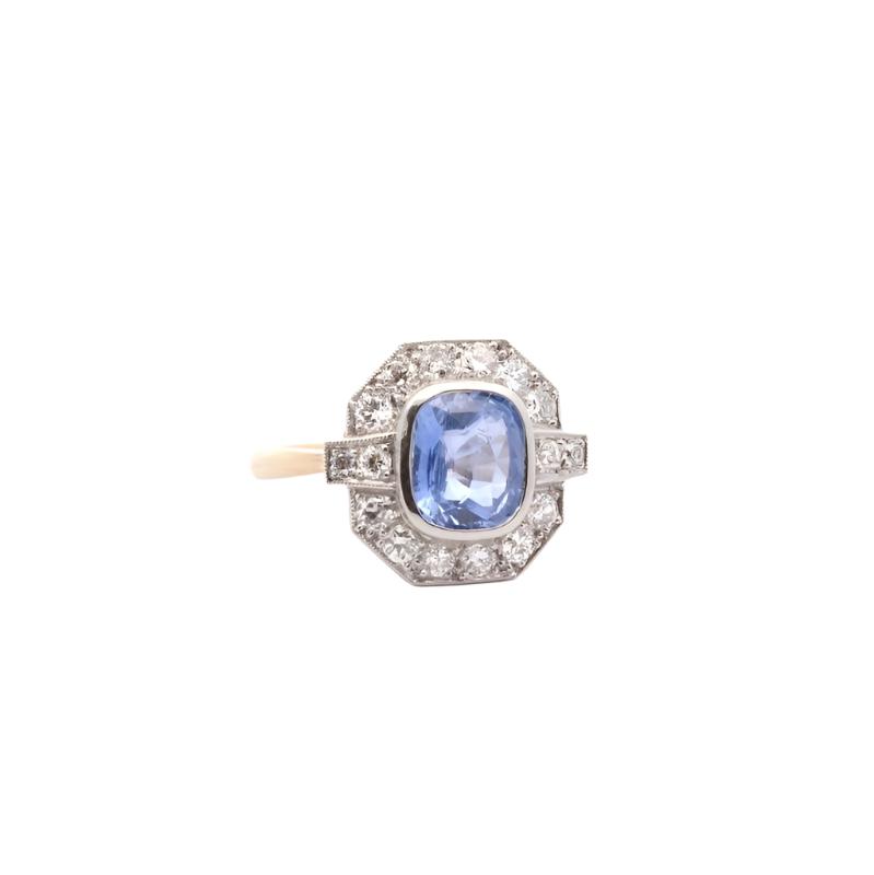 Bague saphir de 2,18cts et diamants en or et platine - Castafiore