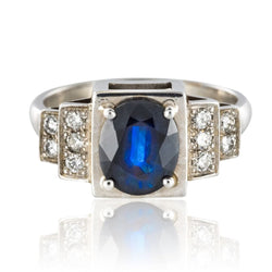 Bague saphir diamants style art déco - Castafiore