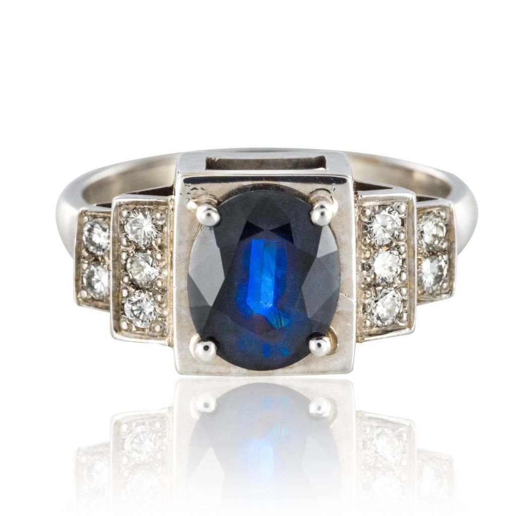 Bague saphir diamants style art déco - Castafiore