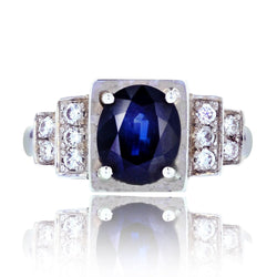 Bague saphir diamants style art déco - Castafiore