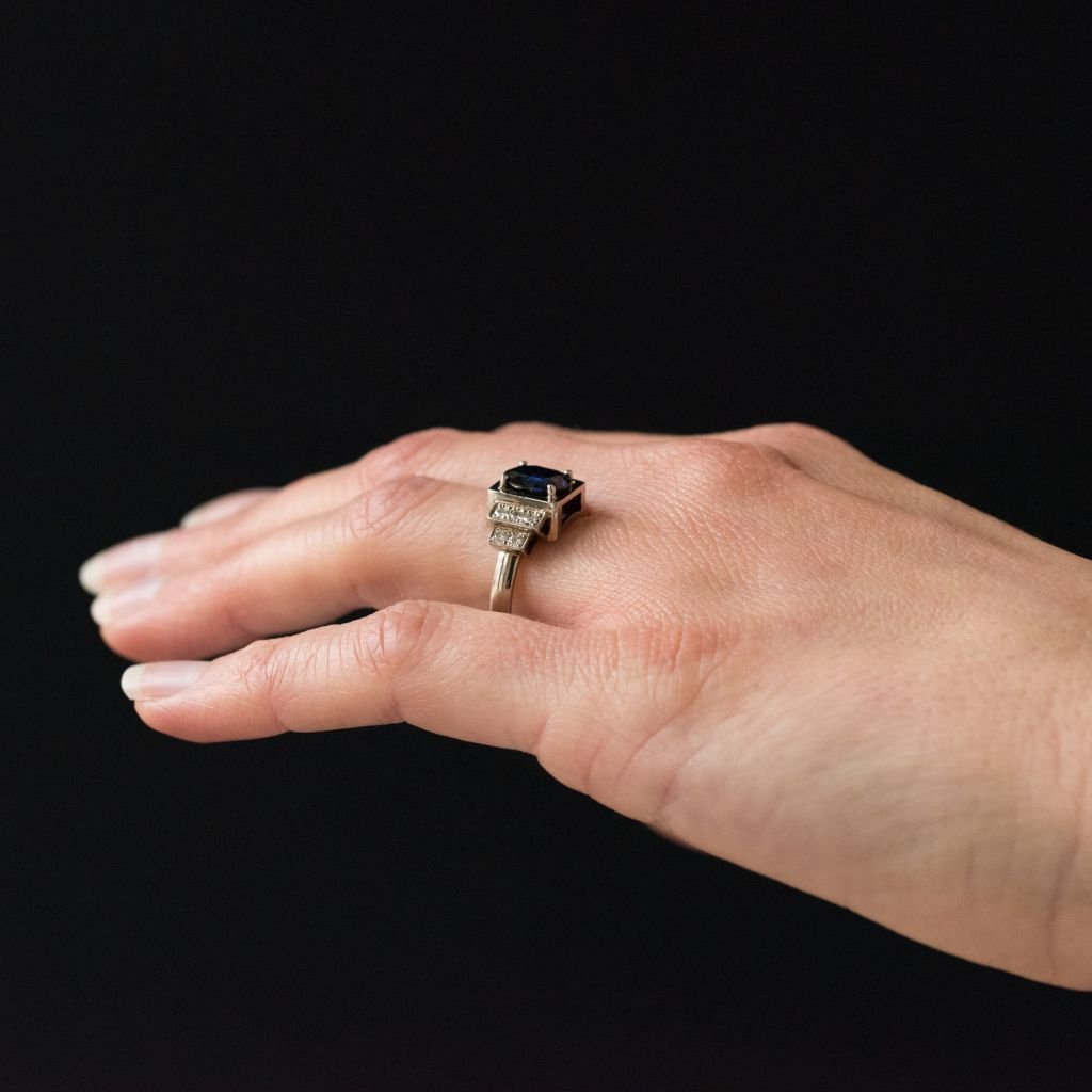 Bague saphir diamants style art déco - Castafiore