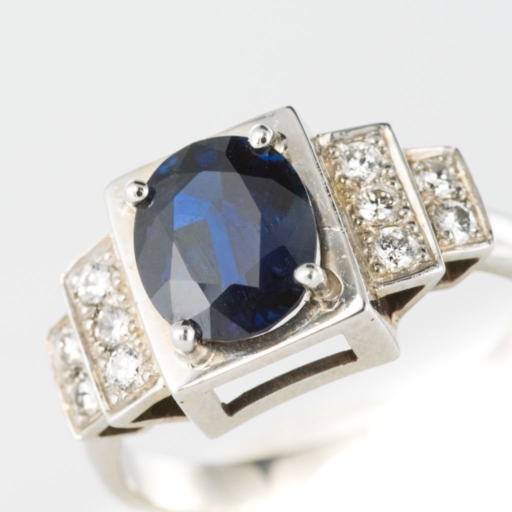 Bague saphir diamants style art déco - Castafiore