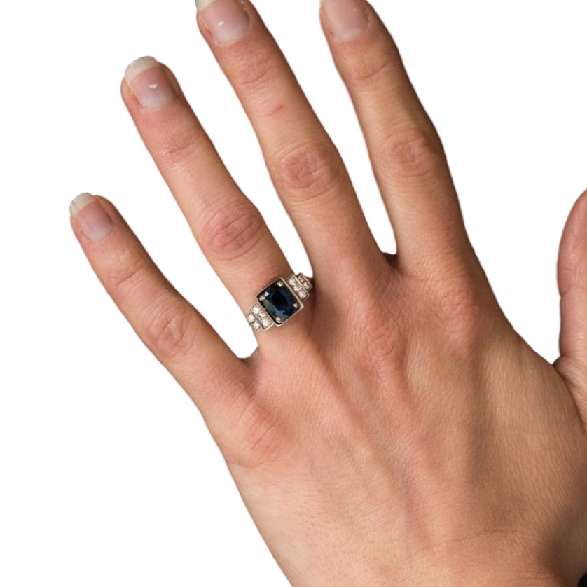 Bague saphir diamants style art déco - Castafiore