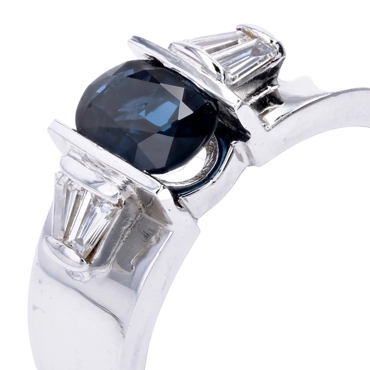 Bague Saphir diamants trapèze en or blanc - Castafiore