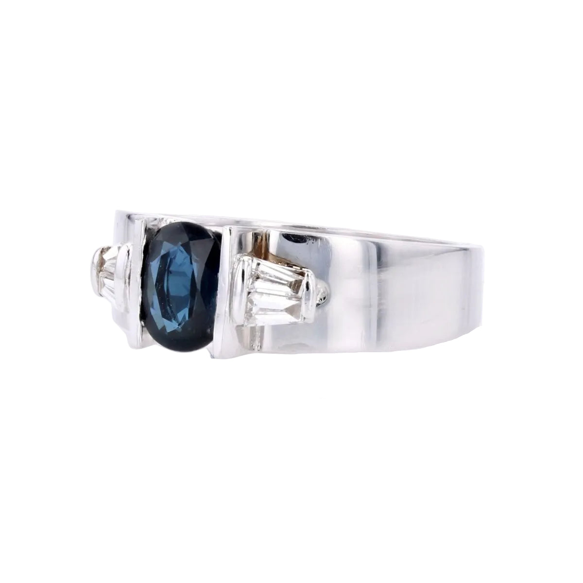 Bague Saphir diamants trapèze en or blanc - Castafiore