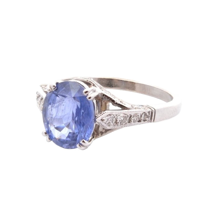 Bague Saphir et diamants en platine - Castafiore