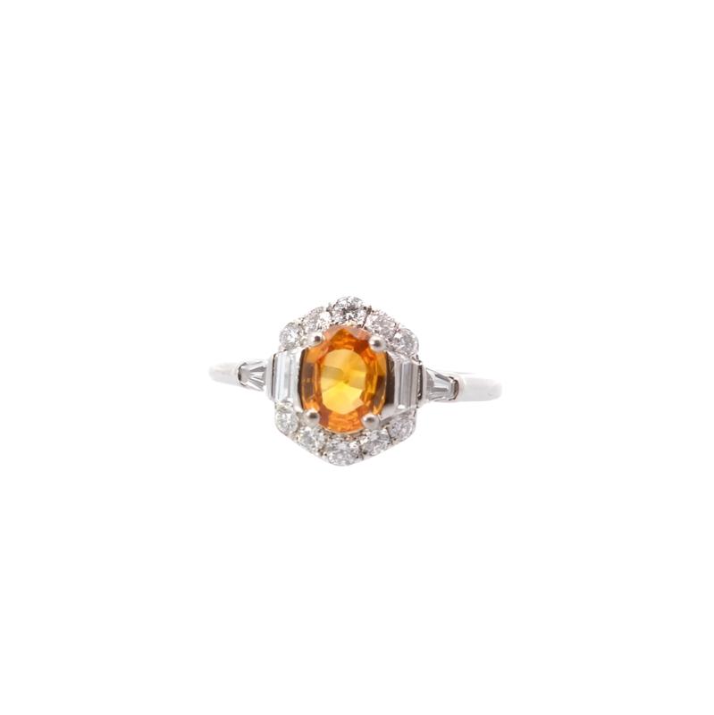 Bague saphir jaune et diamants en or blanc - Castafiore