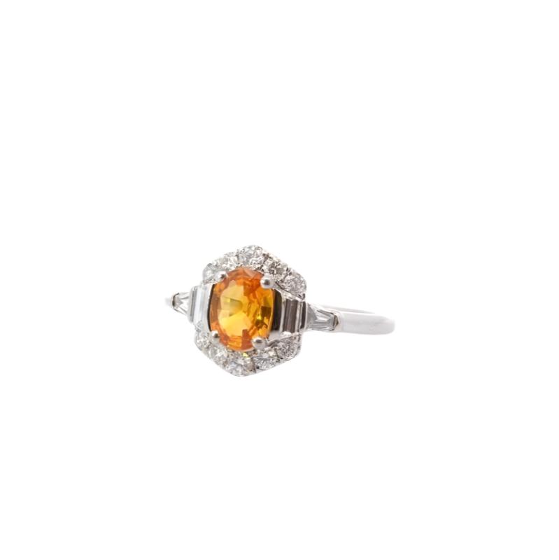 Bague saphir jaune et diamants en or blanc - Castafiore