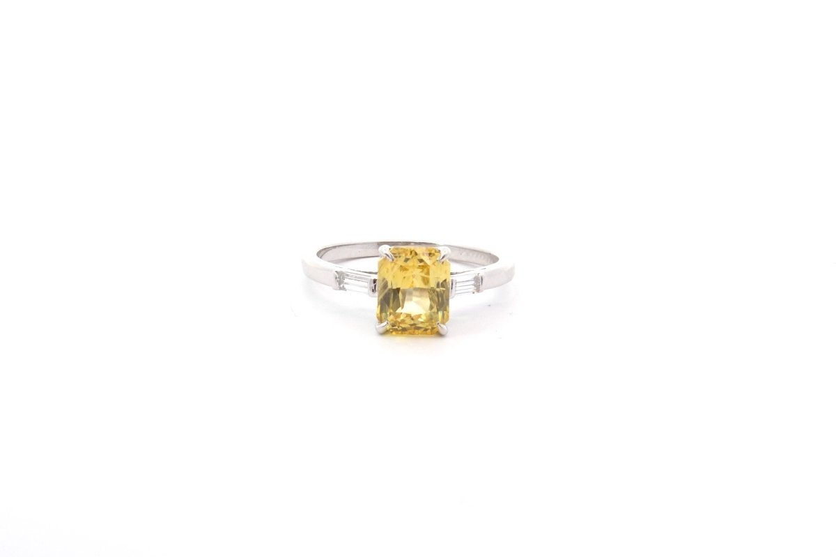 Bague Saphir Jaune et Diamants en Platine - Castafiore