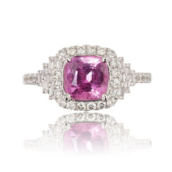 Bague saphir rose coussin et diamants - Castafiore