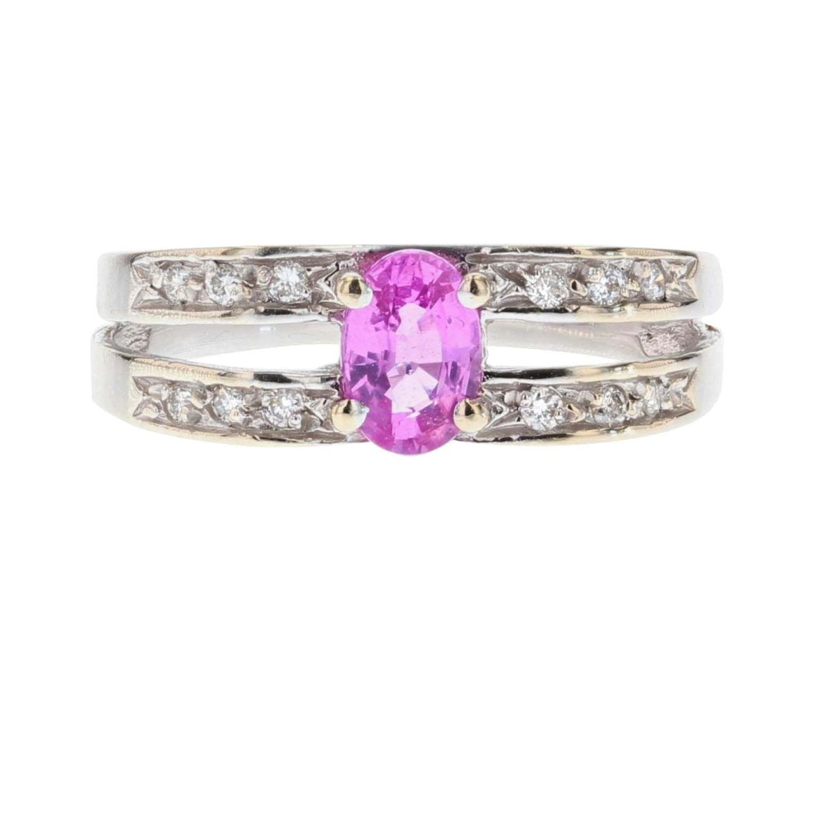 Bague saphir rose diamants or blanc - Castafiore