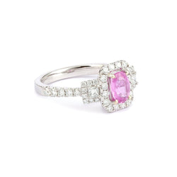 Bague Saphir Rose Diamants Or Gris 18 Carats - Castafiore