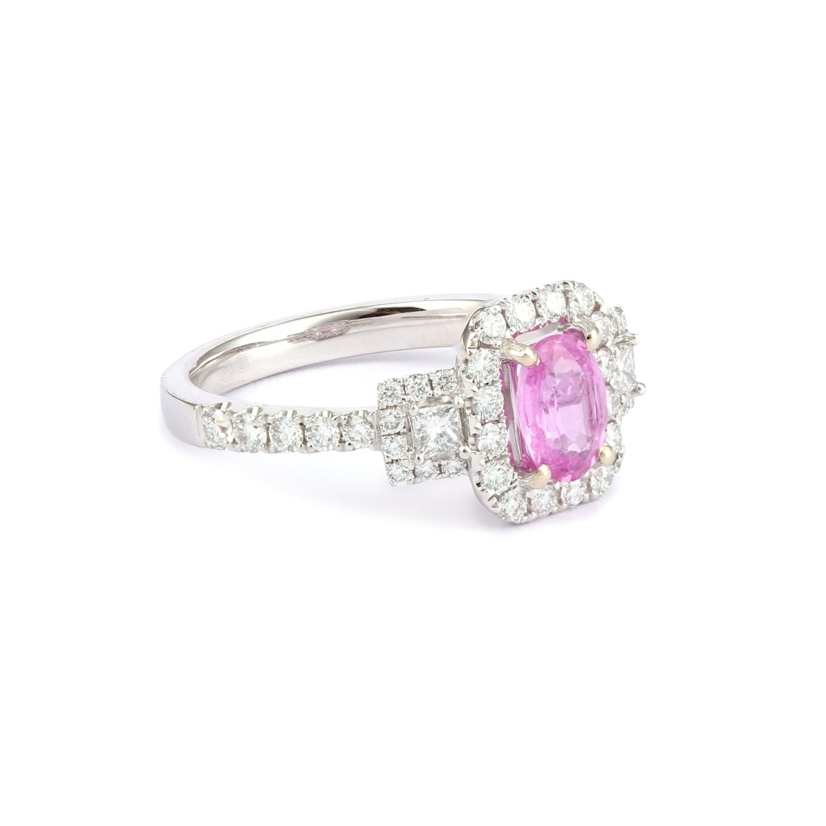 Bague Saphir Rose Diamants Or Gris 18 Carats - Castafiore