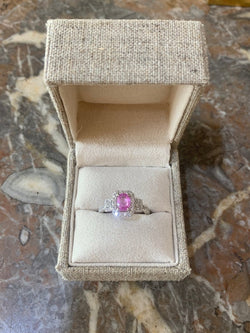 Bague Saphir Rose Diamants Or Gris 18 Carats - Castafiore