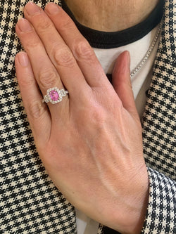 Bague Saphir Rose Diamants Or Gris 18 Carats - Castafiore