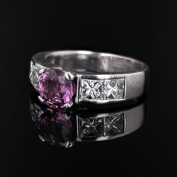 Bague Saphir rose et diamants en or blanc - Castafiore